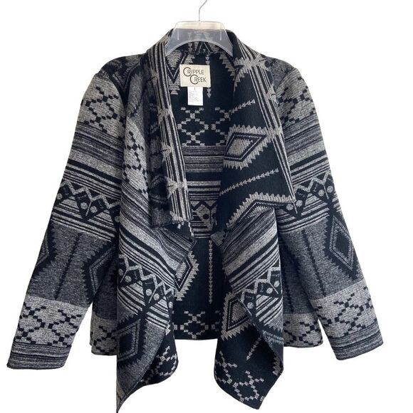 Cripple Creek Open Front Cardigan Sweater Jacket Black Gray Size Large - Picture 1 of 7